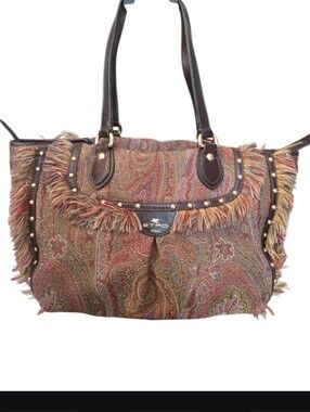 Etro Vintage Carpet Fringe Studded Tote Bag w/ Dustbag In EUC